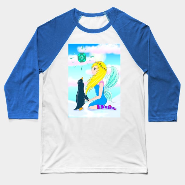 Fairy and penguin friend Baseball T-Shirt by MelanieJeyakkumar